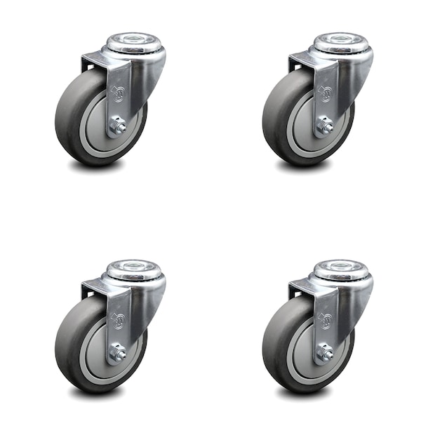 4 Inch Thermoplastic Rubber Wheel Swivel Bolt Hole Caster Set
